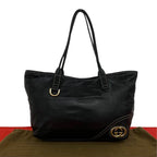 Gucci New Brit GG Logo Leather Shoulder Bag Tote Black