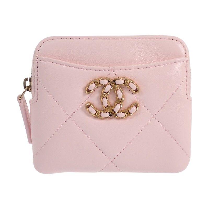 Chanel 19 Zip Coin Purse Dixneuf Lambskin Pink Gold — view 2