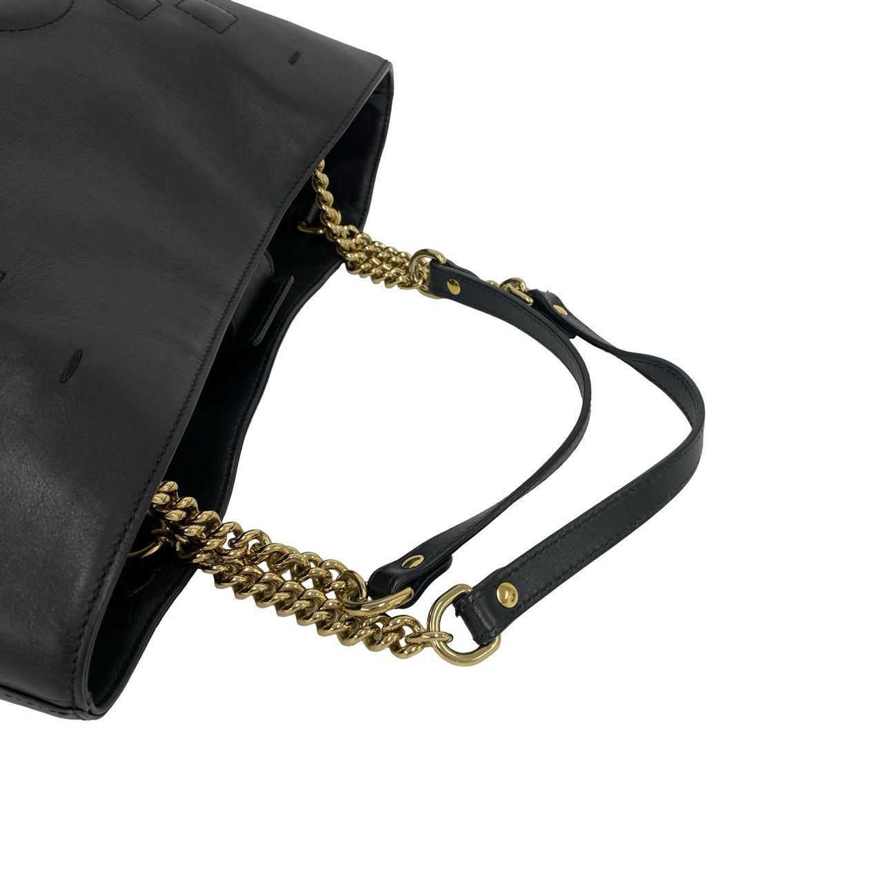 Gucci GG Logo Leather Chain Tote Shoulder Bag Black — view 4