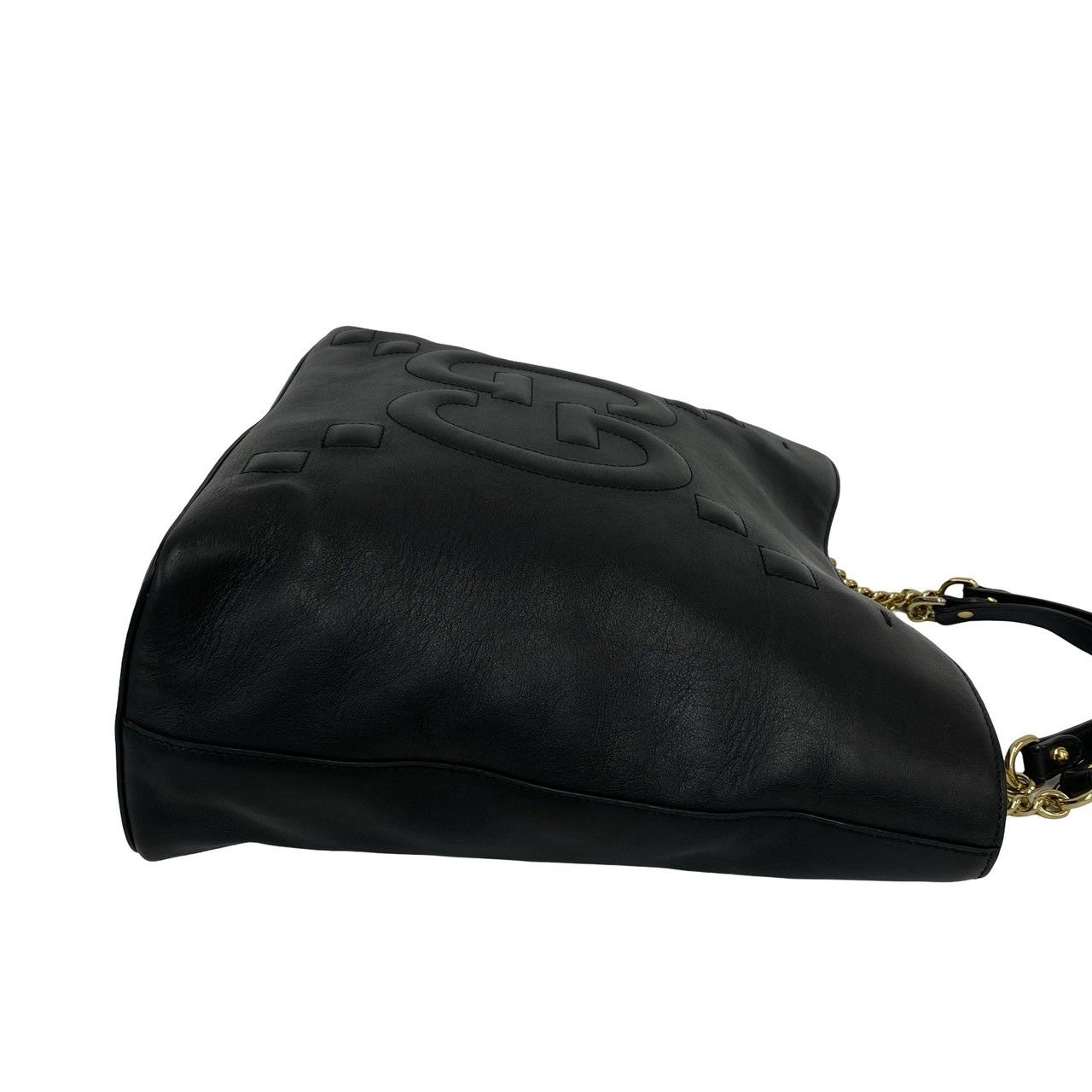 Gucci GG Logo Leather Chain Tote Shoulder Bag Black — view 6