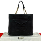 Gucci GG Logo Leather Chain Tote Shoulder Bag Black