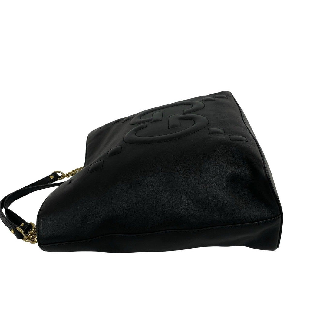 Gucci GG Logo Leather Chain Tote Shoulder Bag Black — view 5