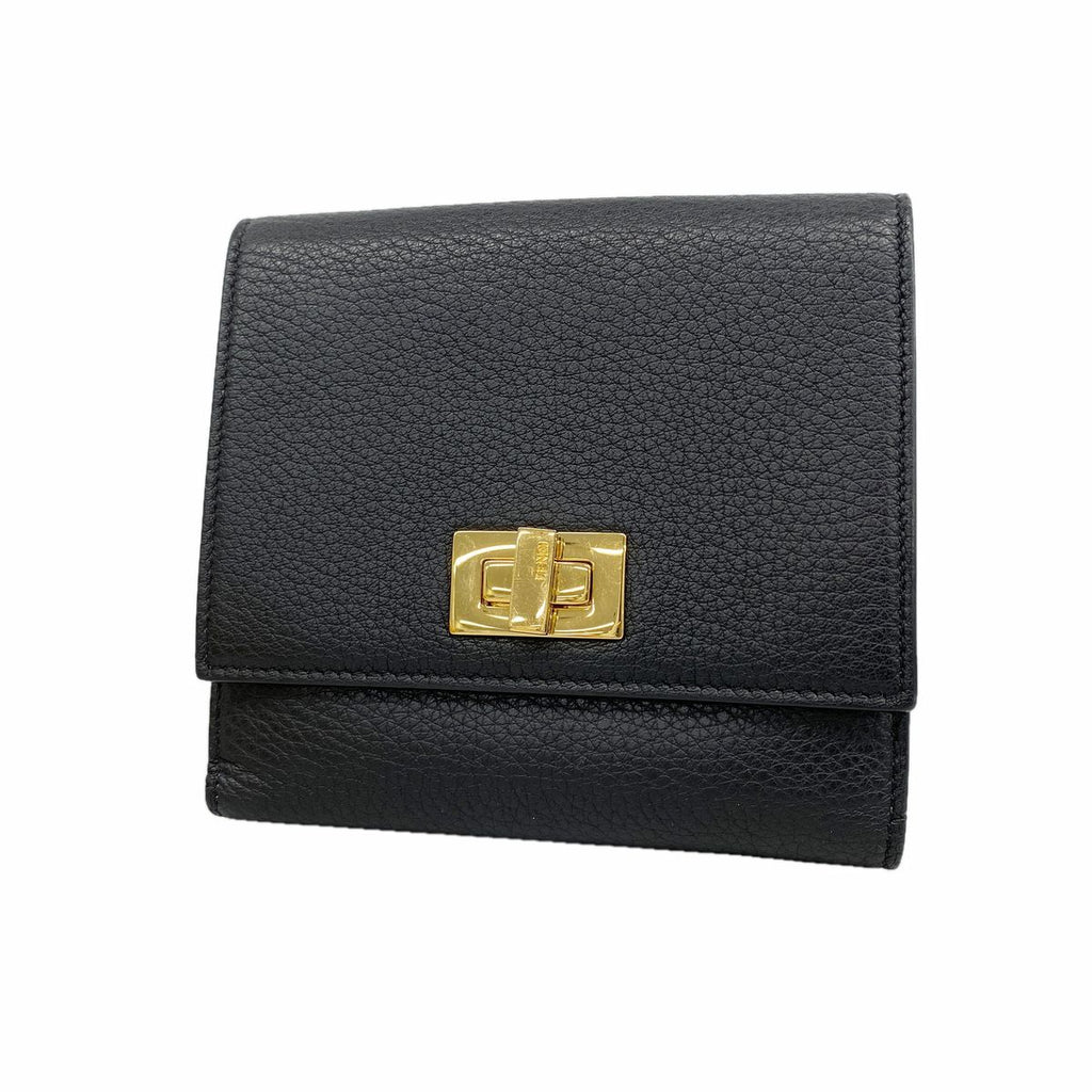 Fendi Trifold Wallet Leather Black Gold