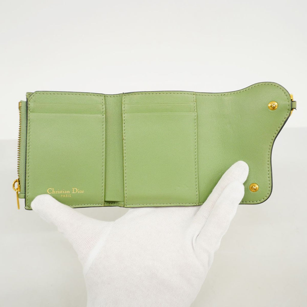 Dior Trifold Wallet Saddle Leather Moss Green Gold — view 3