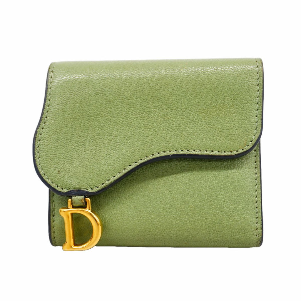Dior Trifold Wallet Saddle Leather Moss Green Gold