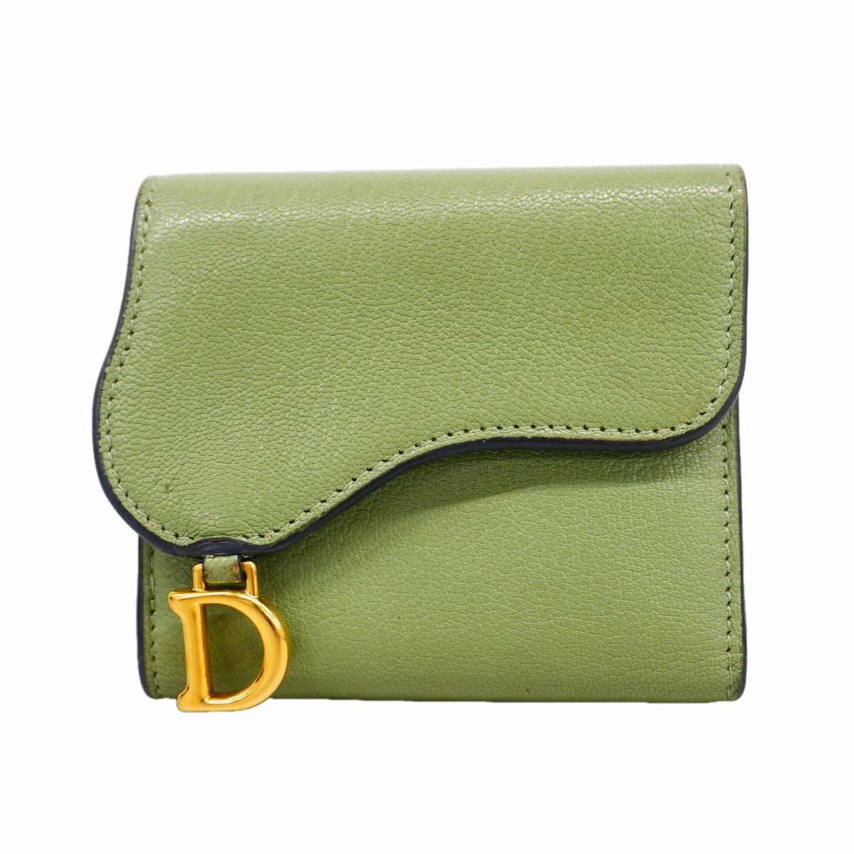 Dior Trifold Wallet Saddle Leather Moss Green Gold