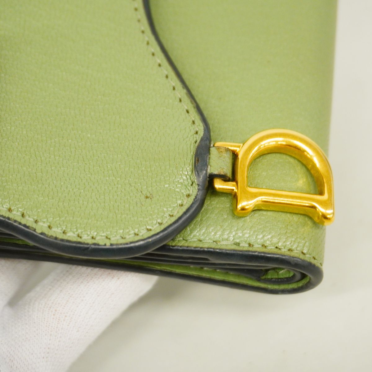 Dior Trifold Wallet Saddle Leather Moss Green Gold — view 6