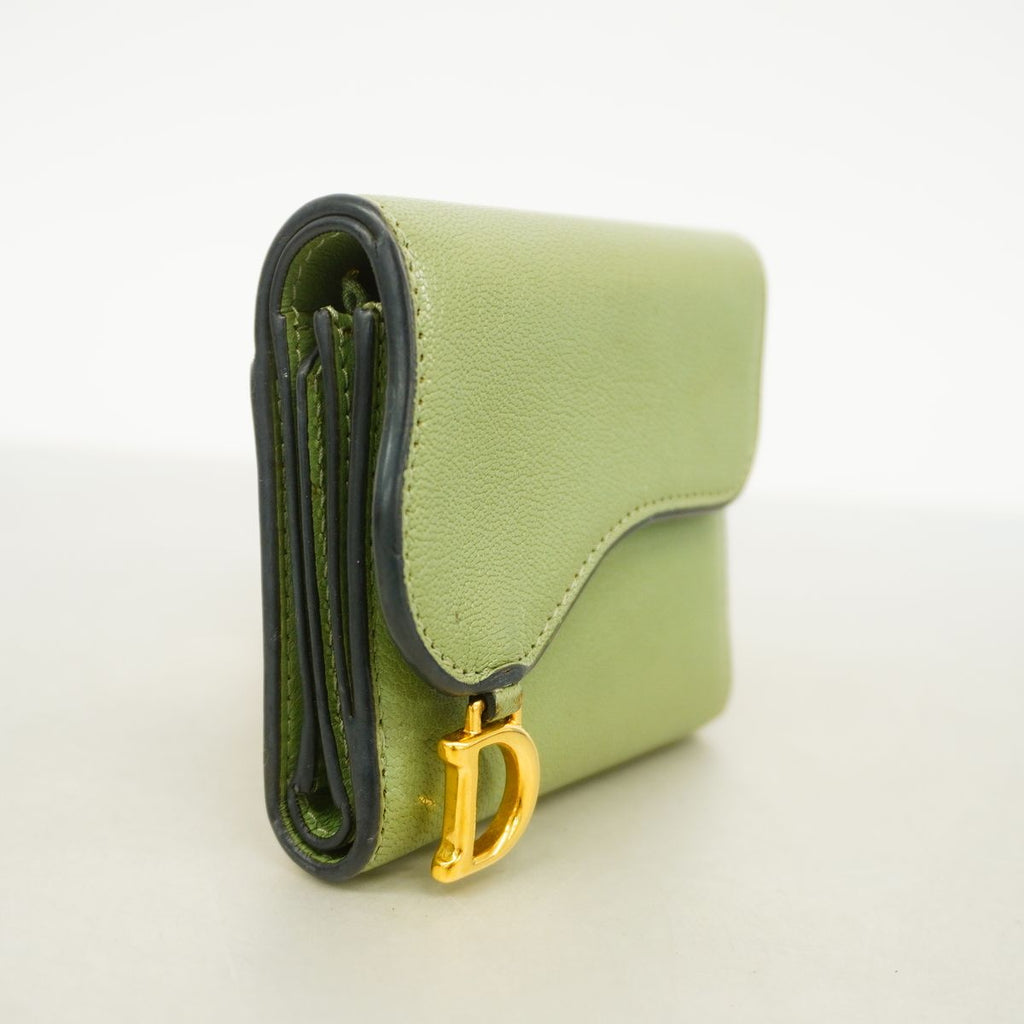 Dior Trifold Wallet Saddle Leather Moss Green Gold — view 2