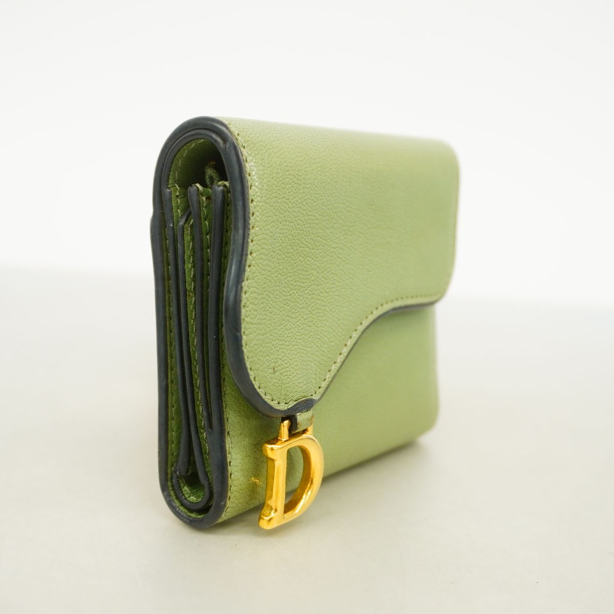 Dior Trifold Wallet Saddle Leather Moss Green Gold — view 2