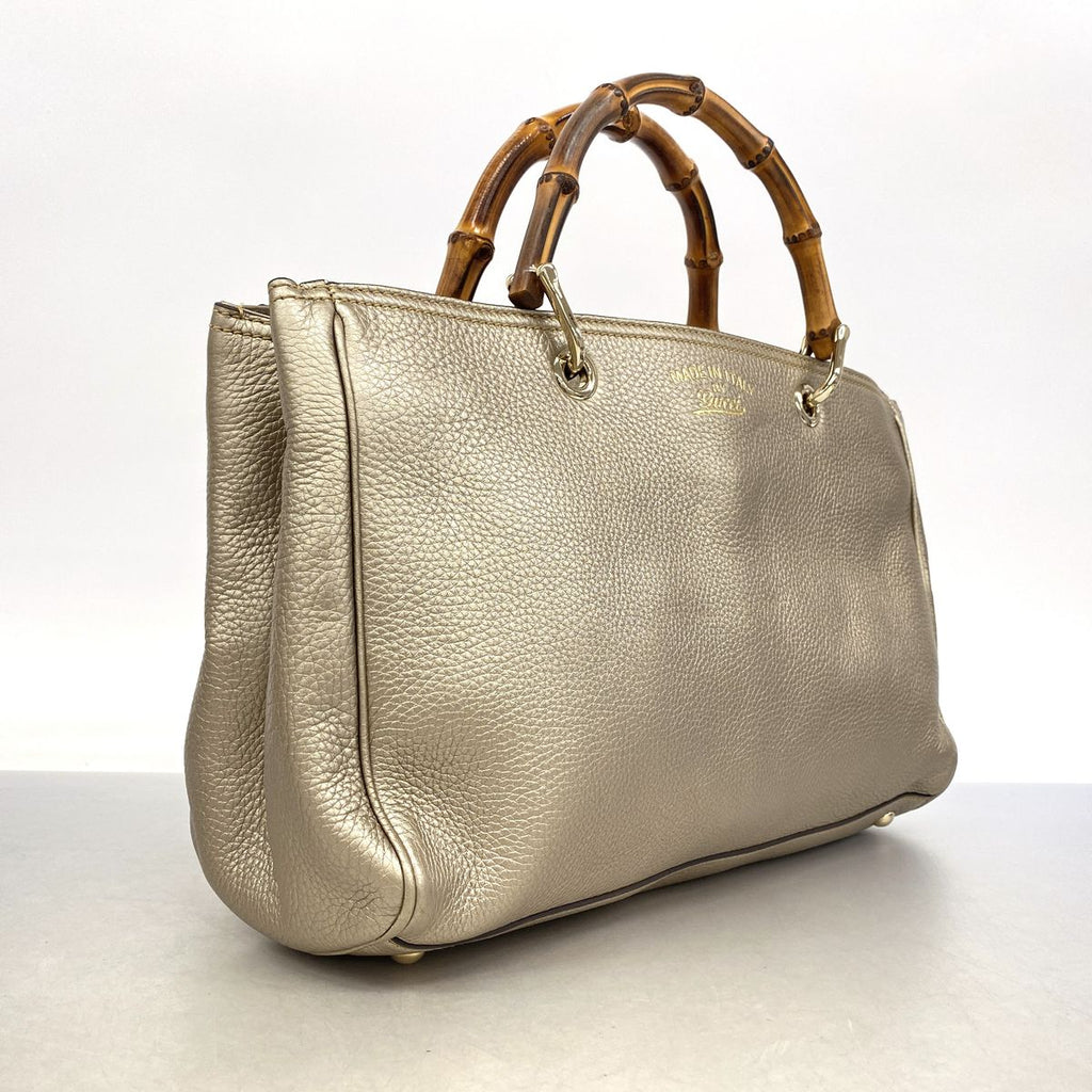 Gucci Handbag Bamboo Leather Pale Silver Champagne Gold 2-Way Bag — view 2