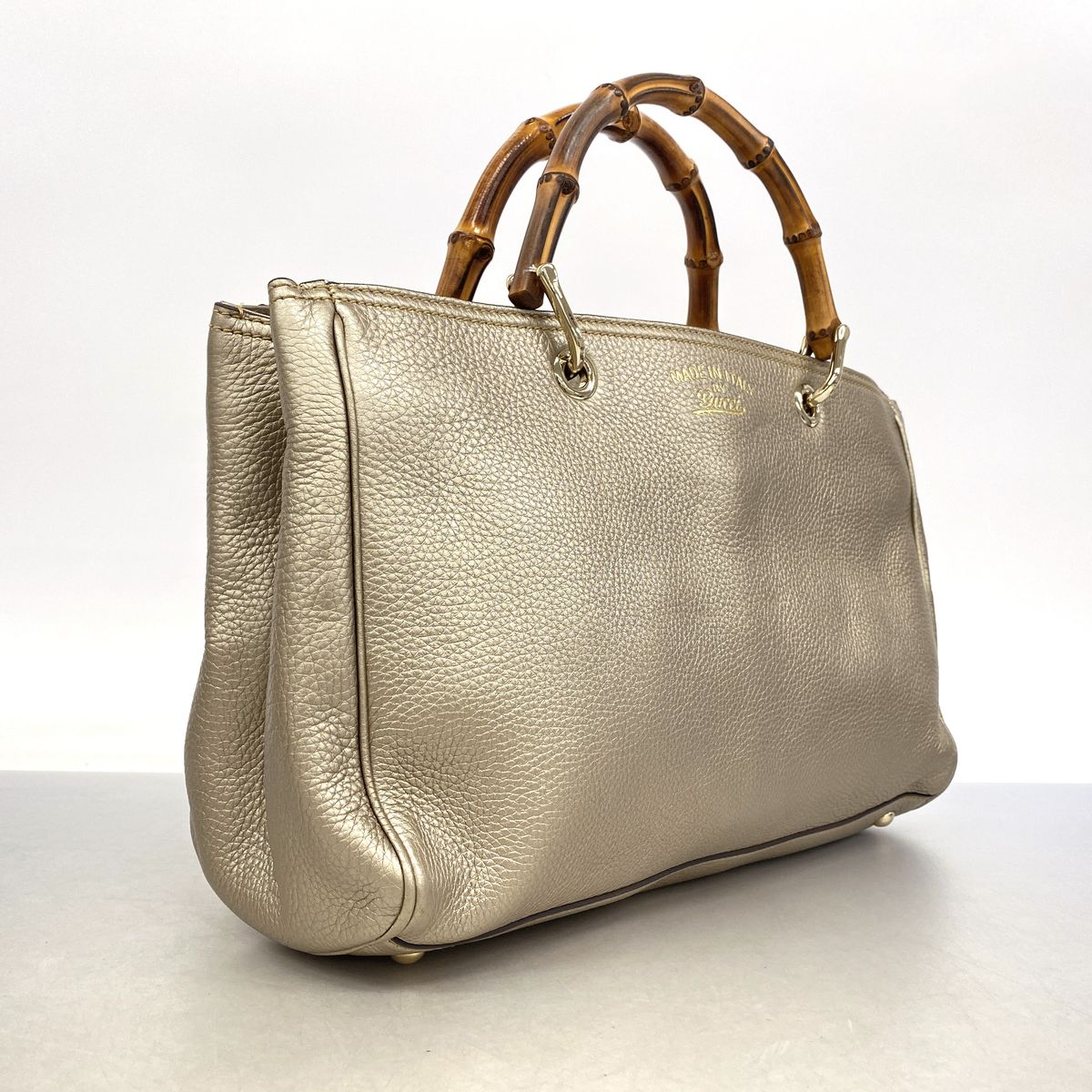Gucci Handbag Bamboo Leather Pale Silver Champagne Gold 2-Way Bag — view 2