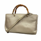 Gucci Handbag Bamboo Leather Pale Silver Champagne Gold 2-Way Bag
