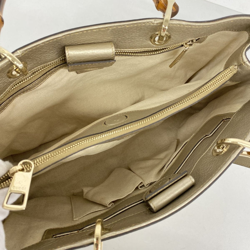 Gucci Handbag Bamboo Leather Pale Silver Champagne Gold 2-Way Bag — view 4