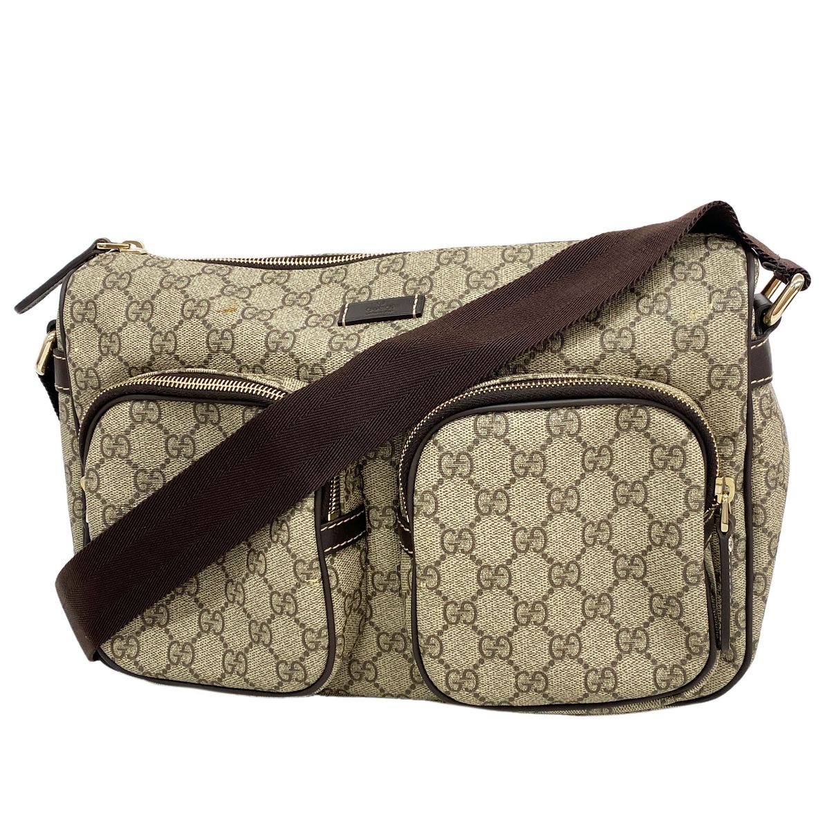 Gucci Shoulder Bag GG Supreme Brown Champagne Gold