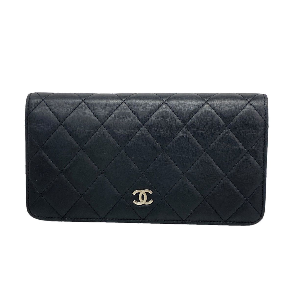 Chanel Wallet Quilted Lambskin Black Silver