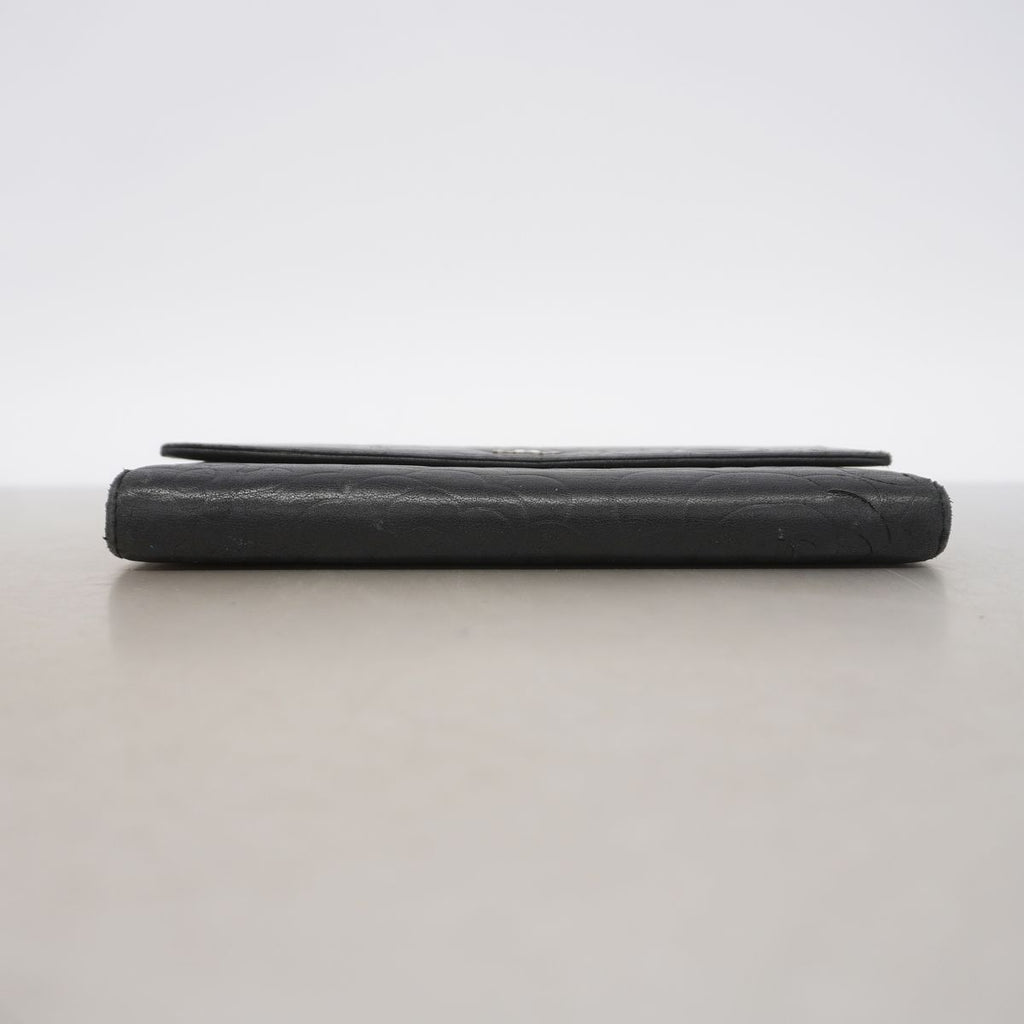 Chanel Trifold Wallet Camellia Lambskin Black Silver — view 2