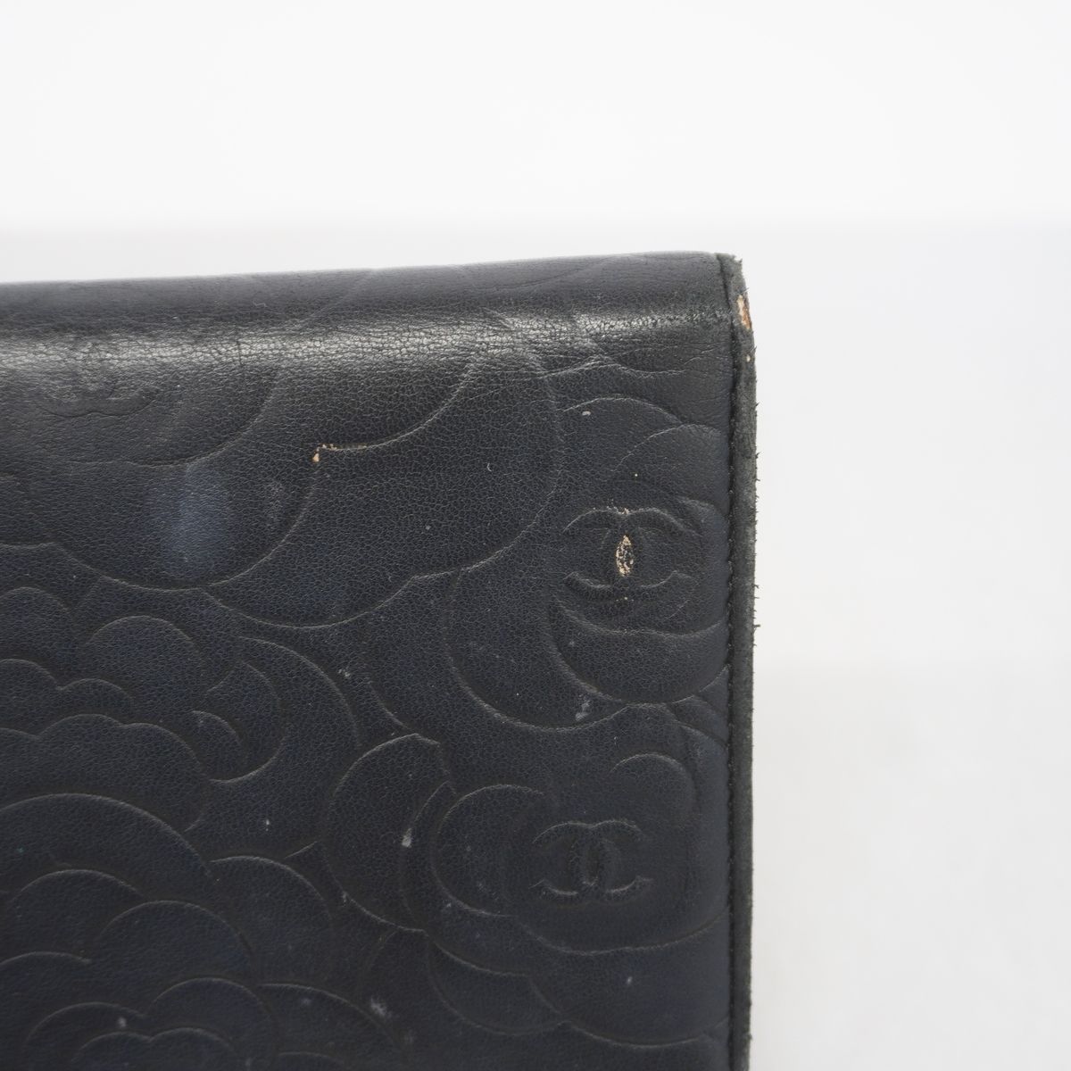 Chanel Trifold Wallet Camellia Lambskin Black Silver — view 8