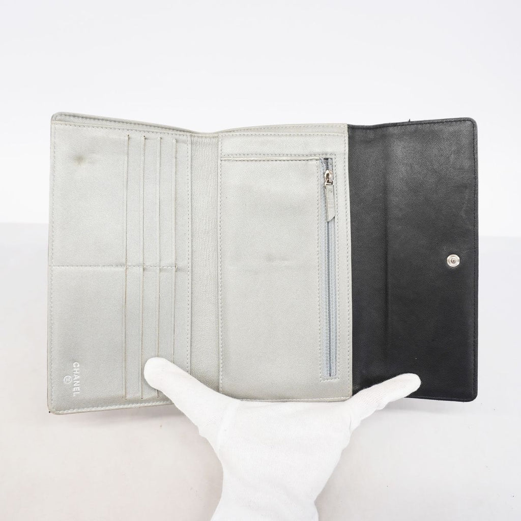 Chanel Trifold Wallet Camellia Lambskin Black Silver — view 3
