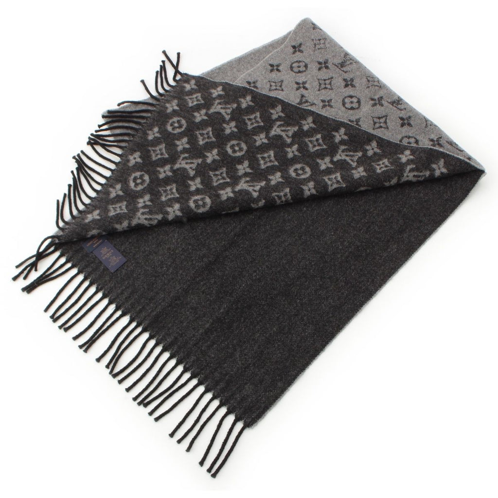 Louis Vuitton Echarpe Monogram Gradient Cashmere Wool Scarf Black Gray — view 2