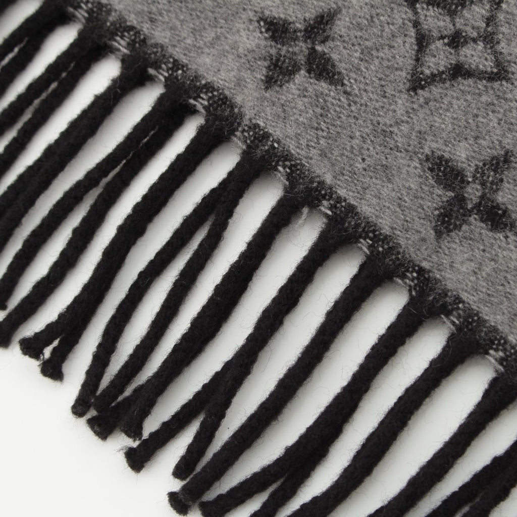 Louis Vuitton Echarpe Monogram Gradient Cashmere Wool Scarf Black Gray — view 3