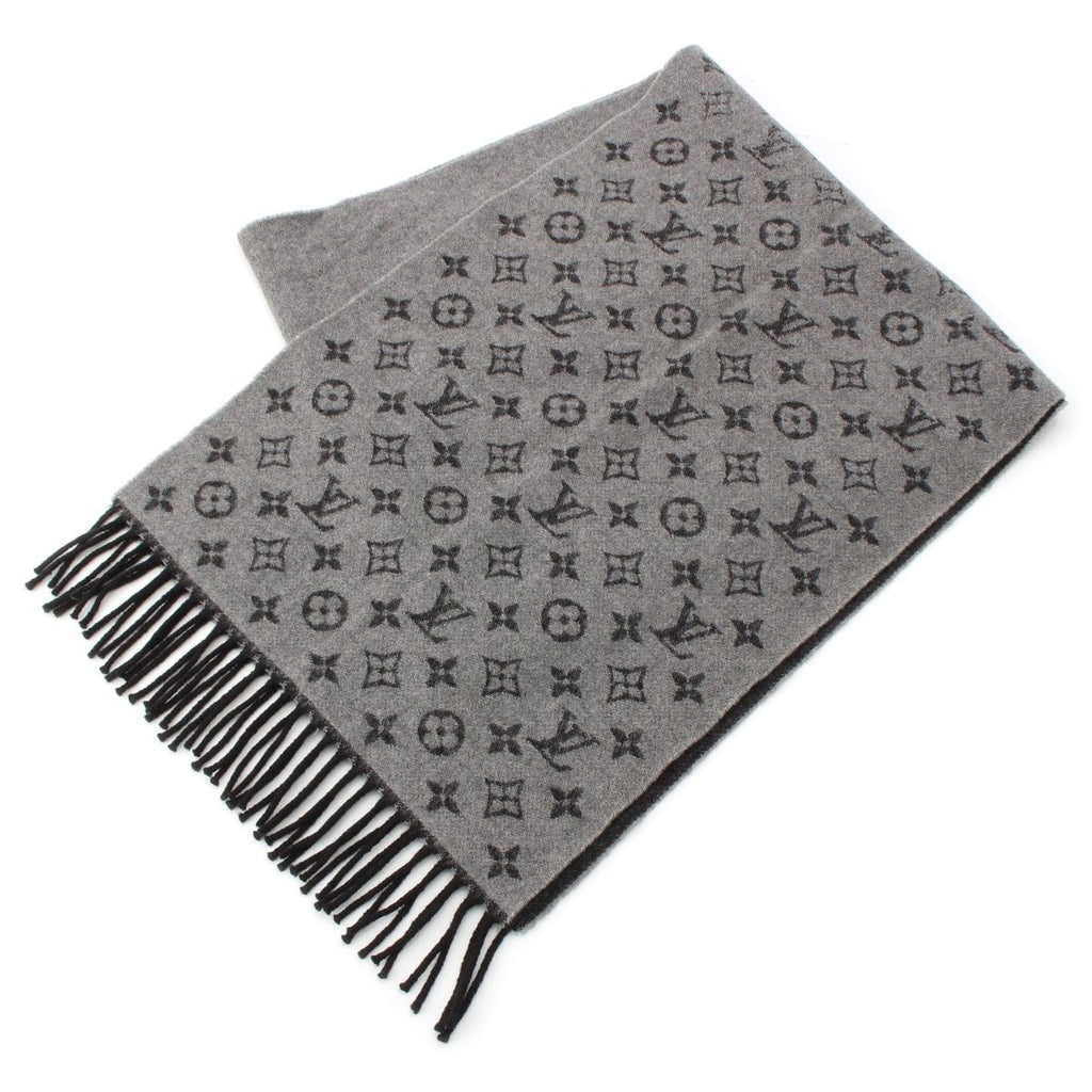 Louis Vuitton Echarpe Monogram Gradient Cashmere Wool Scarf Black Gray