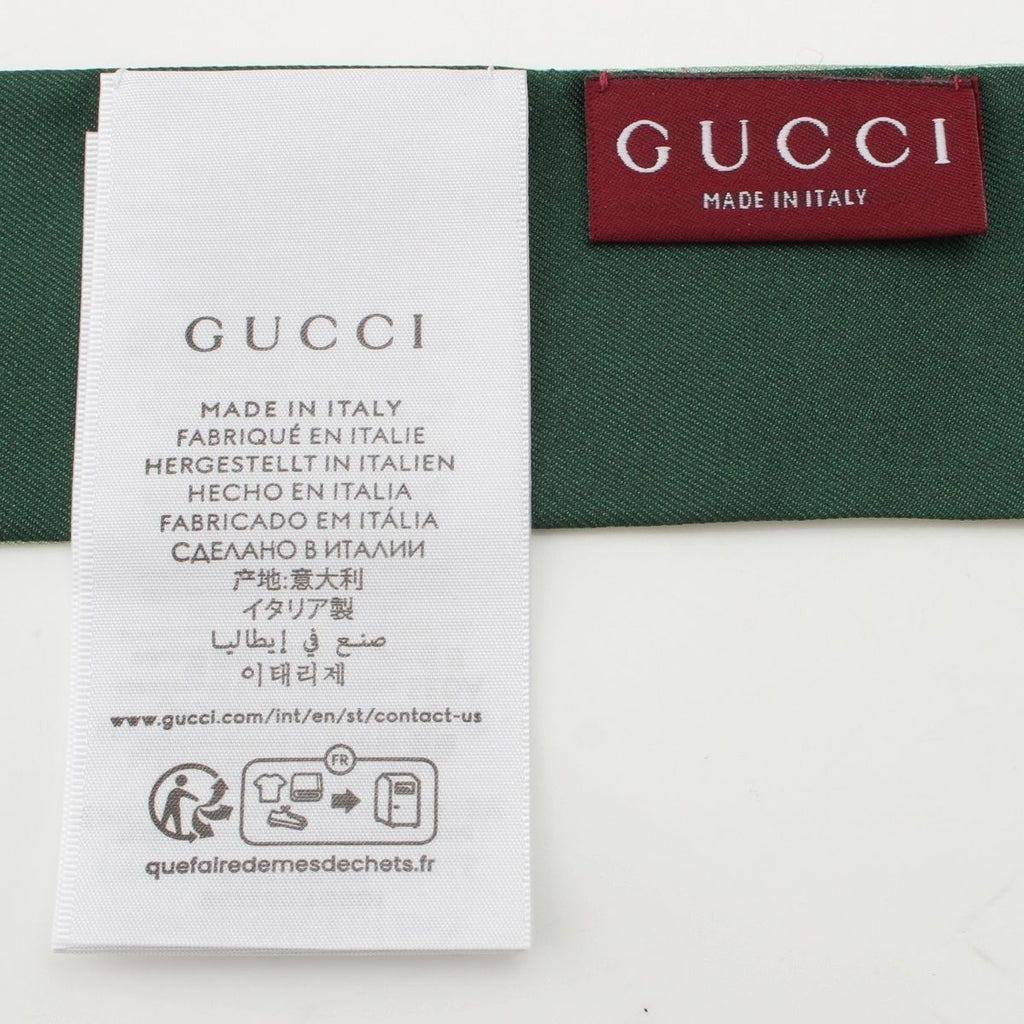 Gucci Yuko Higuchi Silk Neck Bow Scarf Logo Cat Green — view 8