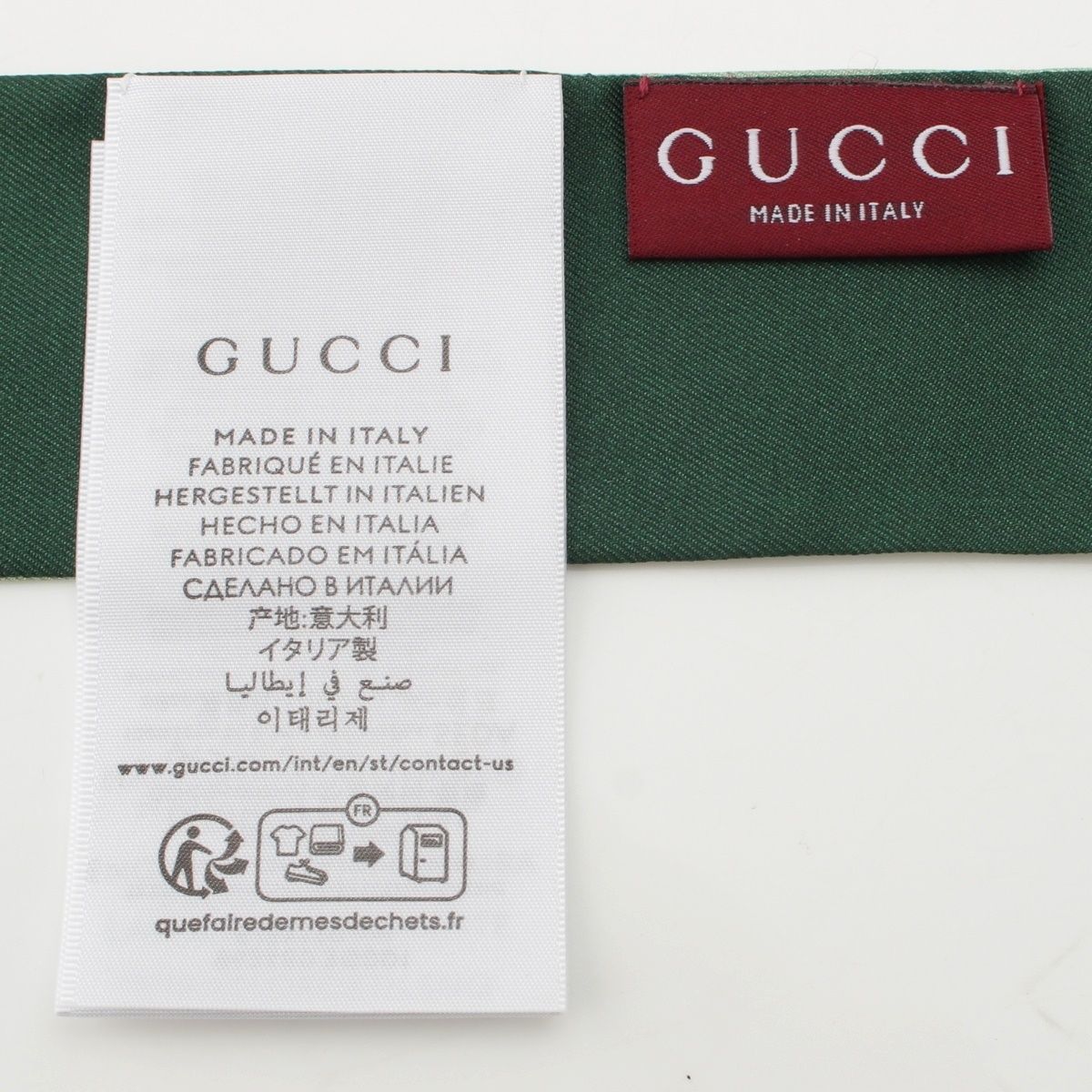 Gucci Yuko Higuchi Silk Neck Bow Scarf Logo Cat Green — view 8
