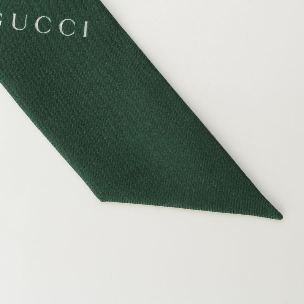 Gucci Yuko Higuchi Silk Neck Bow Scarf Logo Cat Green — view 6