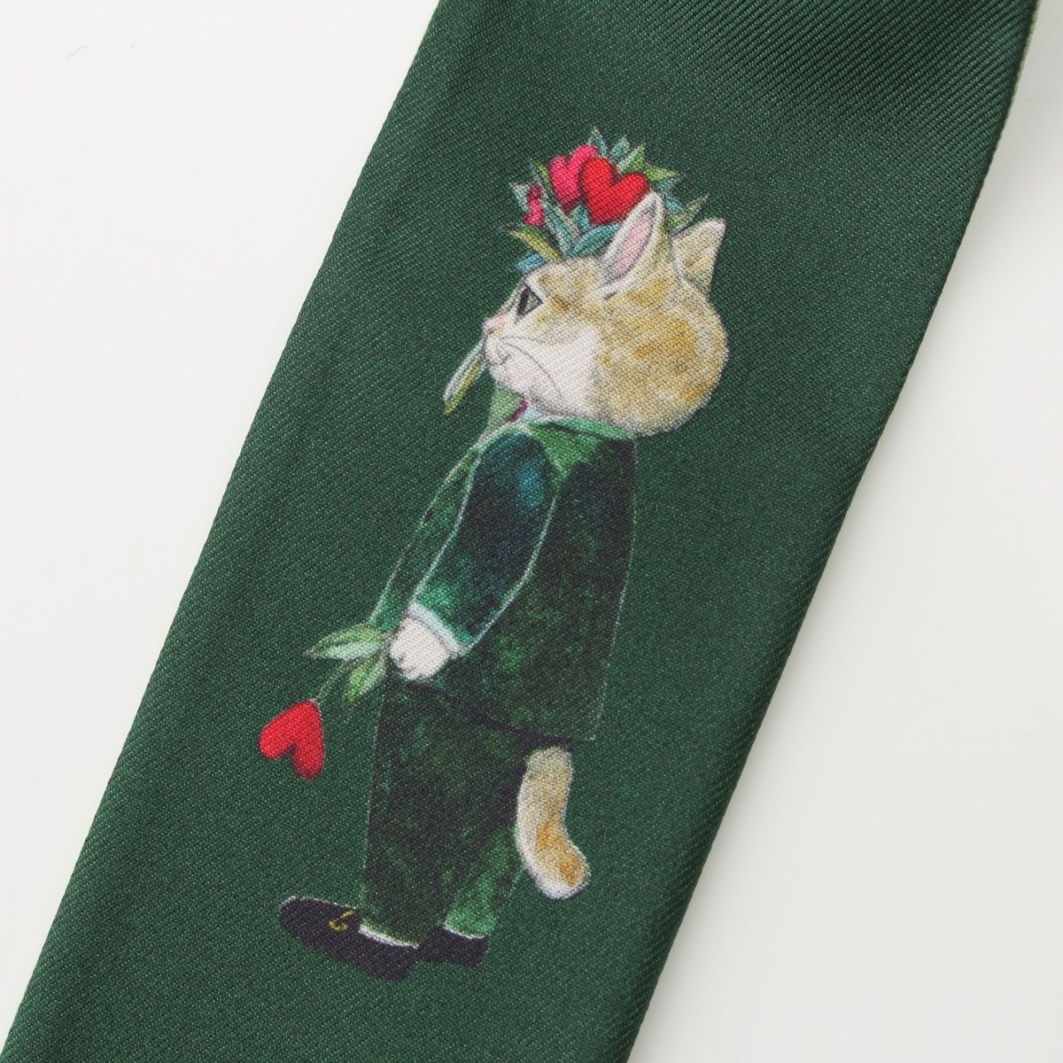 Gucci Yuko Higuchi Silk Neck Bow Scarf Logo Cat Green — view 4