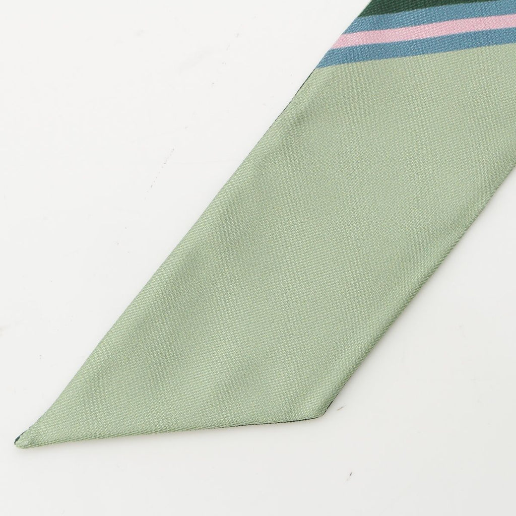 Gucci Yuko Higuchi Silk Neck Bow Scarf Logo Cat Green — view 7