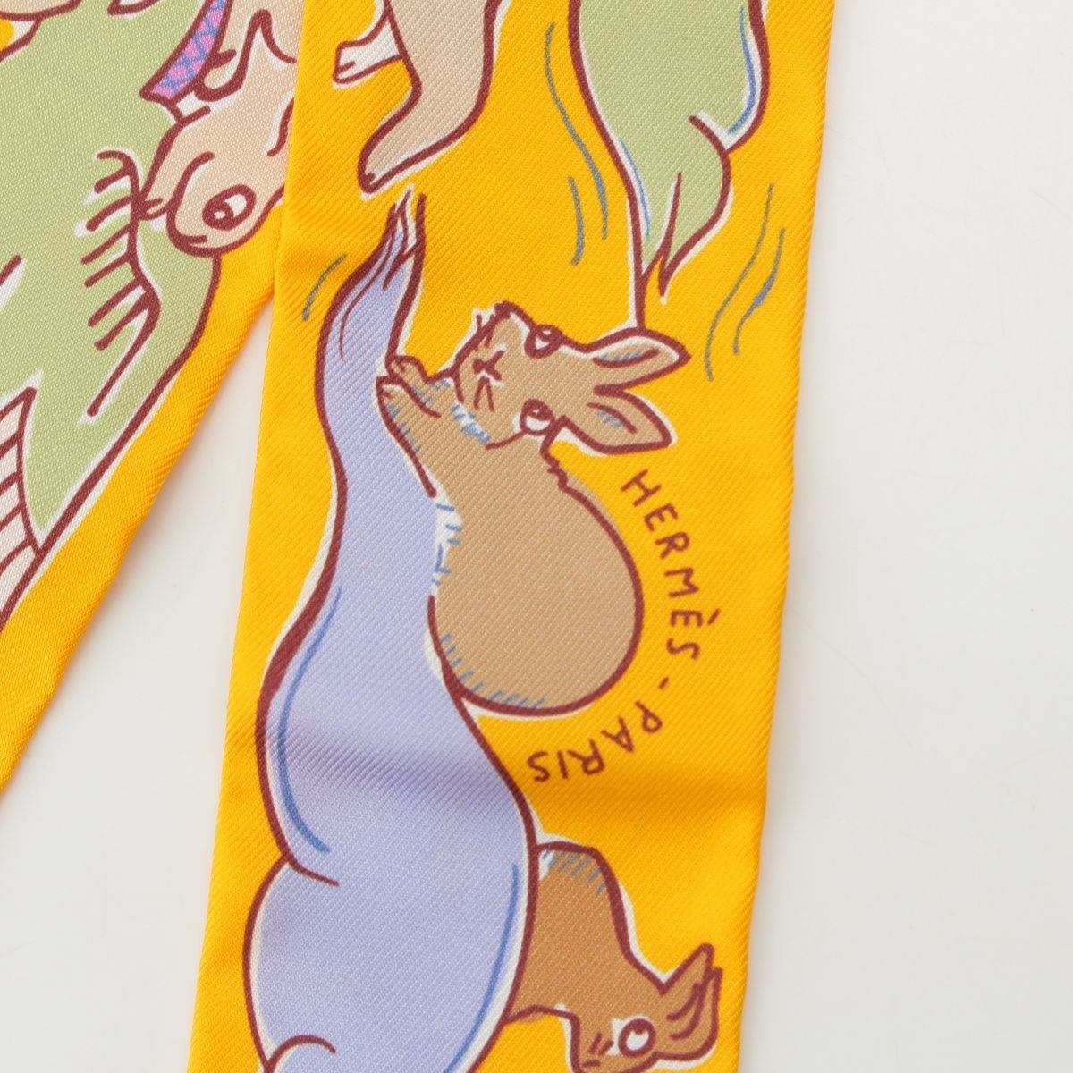 Hermes Twilly Silk Mille Et Un Lapins a Thousand and One Rabbit Scarf Yellow — view 3