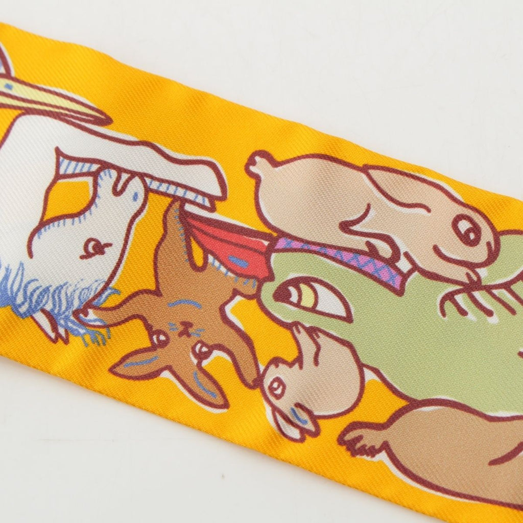 Hermes Twilly Silk Mille Et Un Lapins a Thousand and One Rabbit Scarf Yellow — view 6