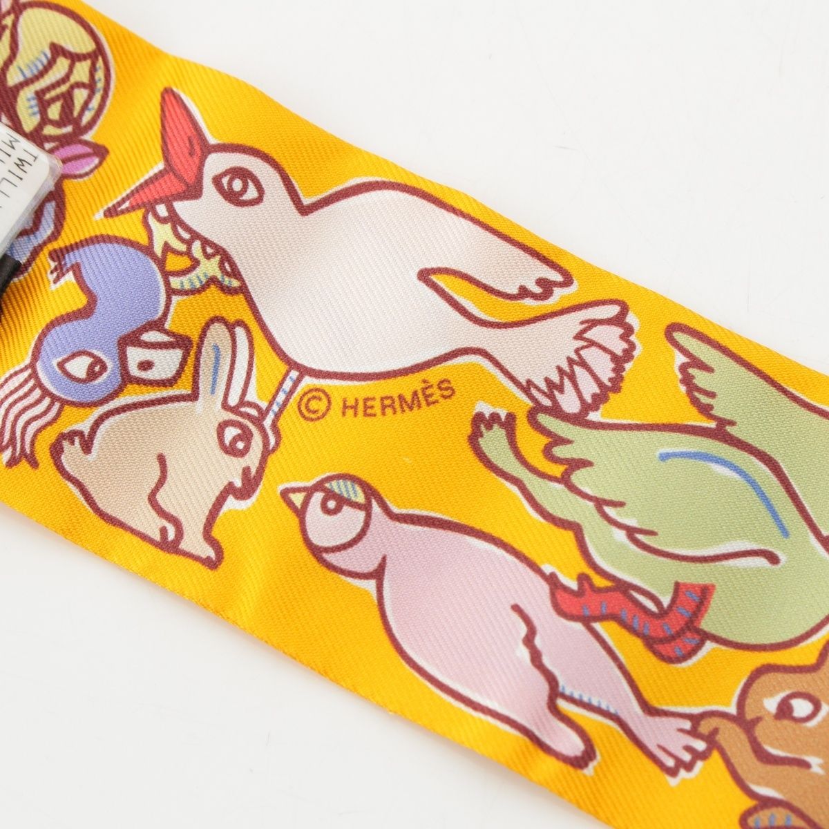 Hermes Twilly Silk Mille Et Un Lapins a Thousand and One Rabbit Scarf Yellow — view 4