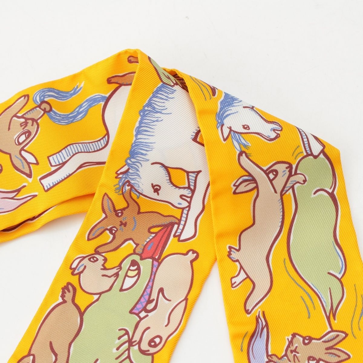 Hermes Twilly Silk Mille Et Un Lapins a Thousand and One Rabbit Scarf Yellow — view 2