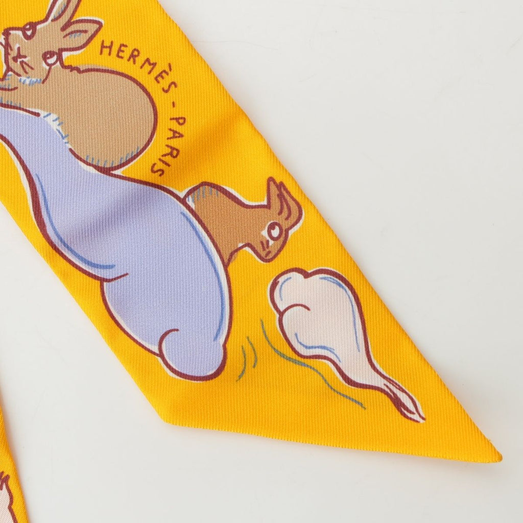 Hermes Twilly Silk Mille Et Un Lapins a Thousand and One Rabbit Scarf Yellow — view 7
