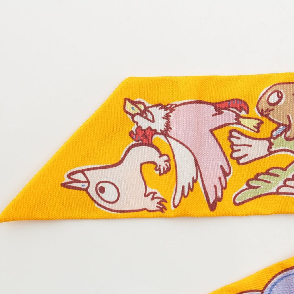 Hermes Twilly Silk Mille Et Un Lapins a Thousand and One Rabbit Scarf Yellow — view 8