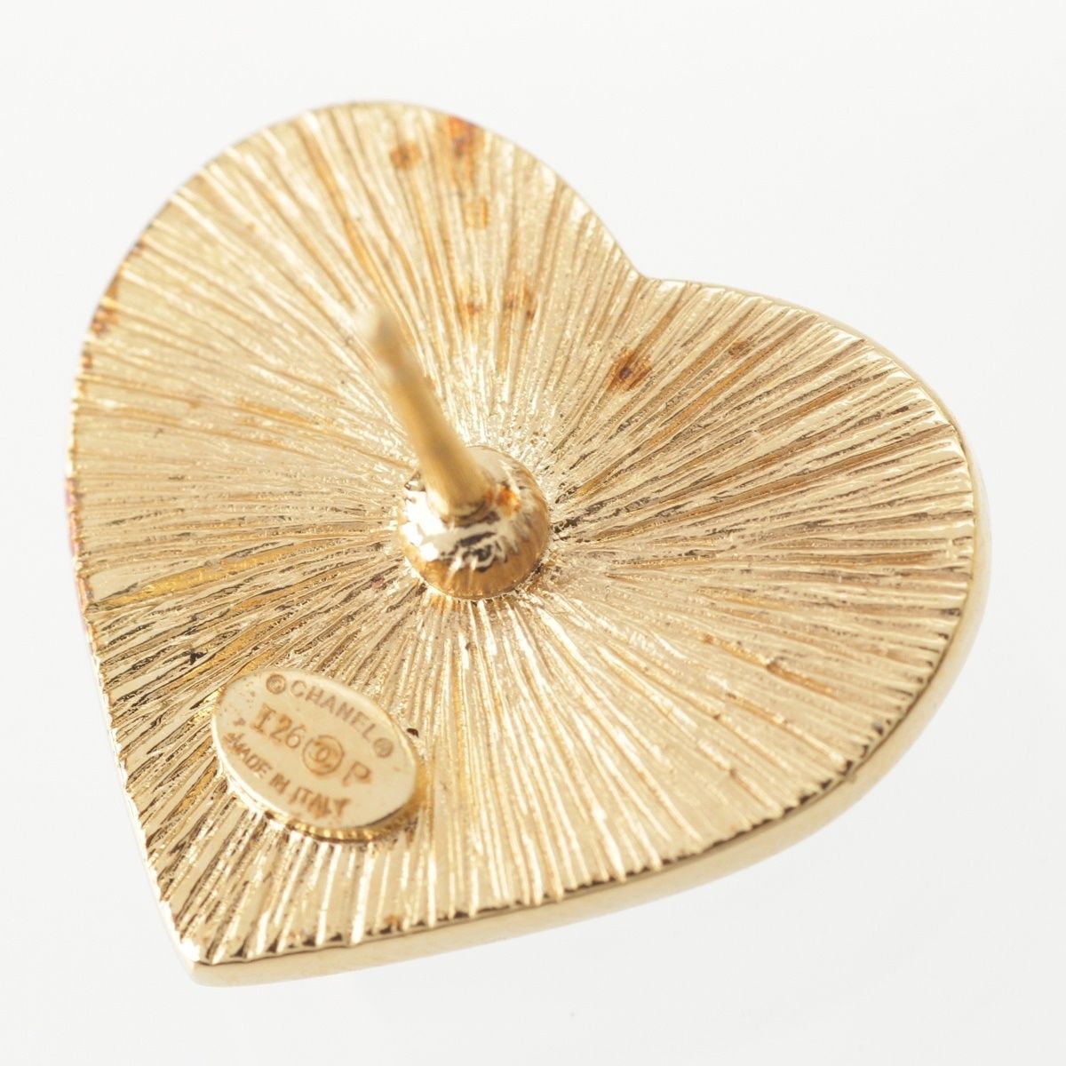 Chanel CC Logo Heart Earrings Black Gold — view 5