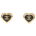Chanel CC Logo Heart Earrings Black Gold