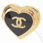 Chanel CC Logo Heart Earrings Black Gold — view 3