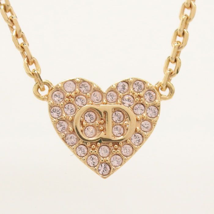 Dior Rhinestone Heart Necklace Metal — view 2