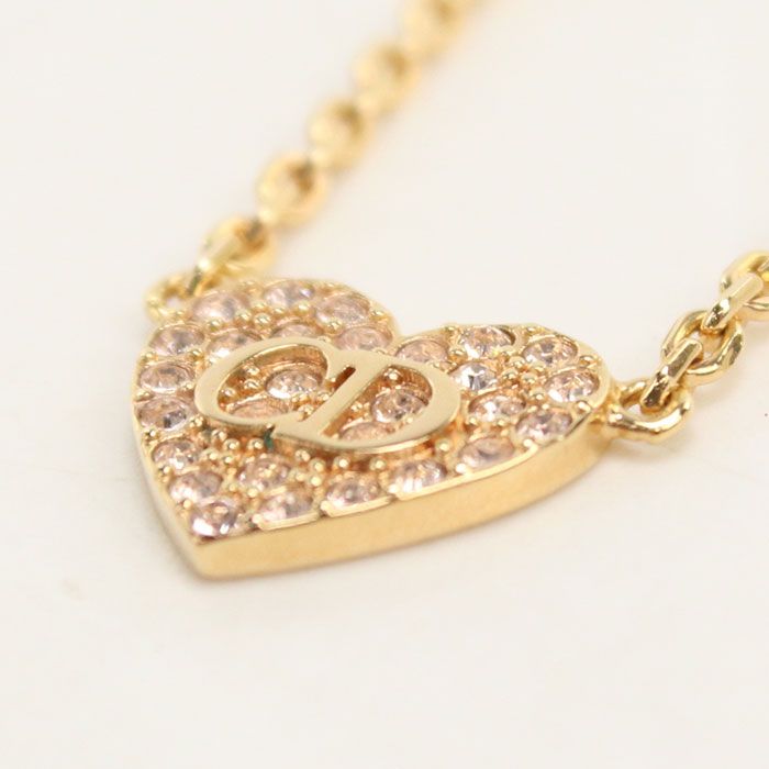 Dior Rhinestone Heart Necklace Metal — view 3