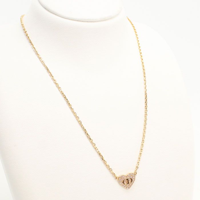 Dior Rhinestone Heart Necklace Metal