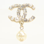 Chanel Rhinestone Pearl CC Logo Earrings Metal — view 2