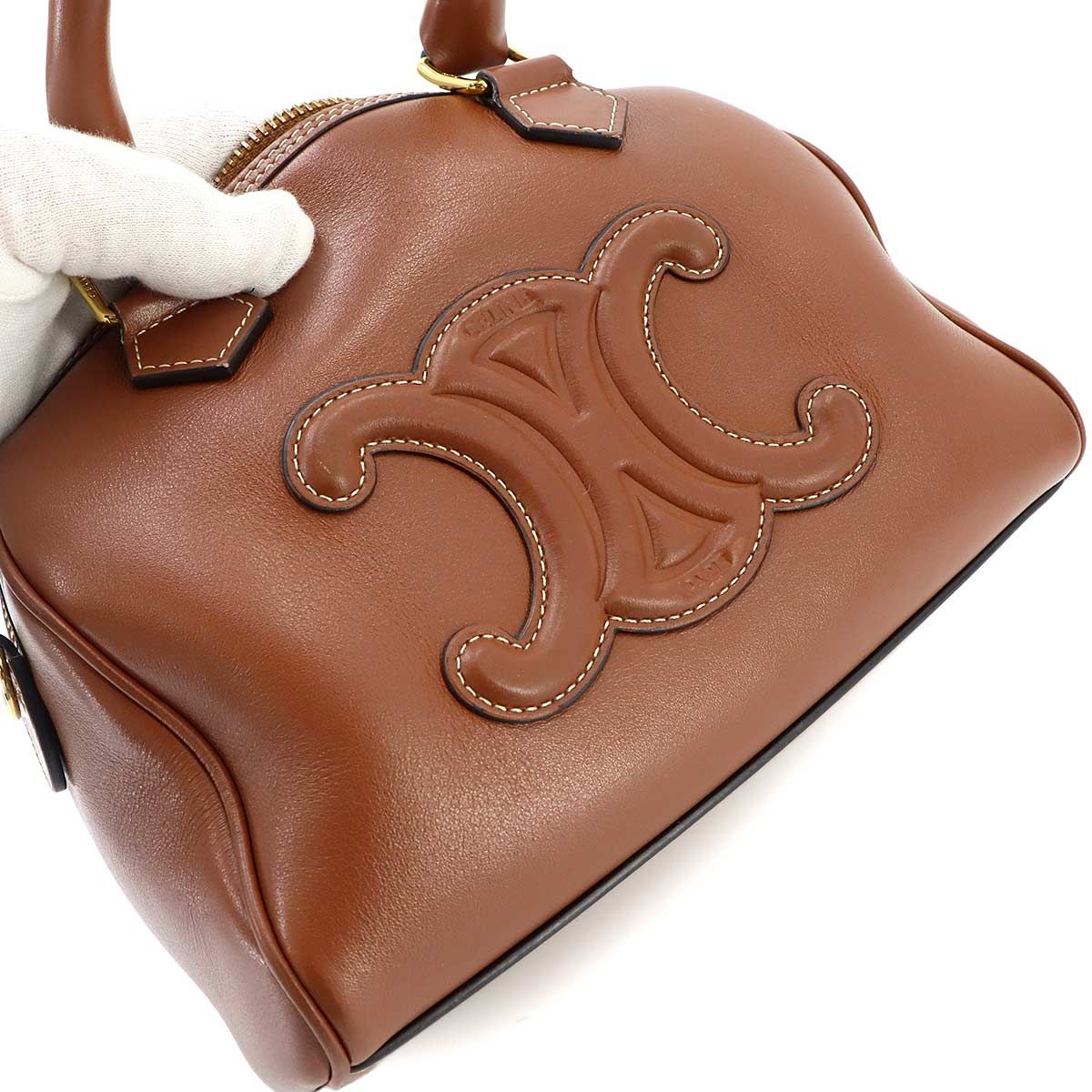 Celine Cuill Triomphe Small Boston 2-Way Bag Leather Brown — view 8