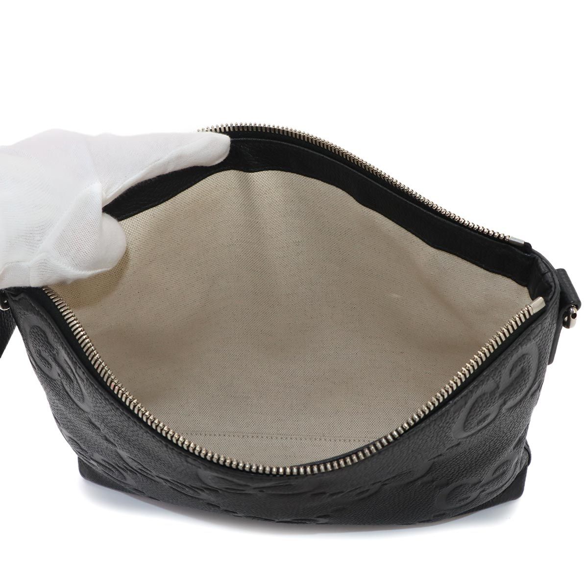 Gucci Jumbo GG Shoulder Bag Leather Black Silver — view 8