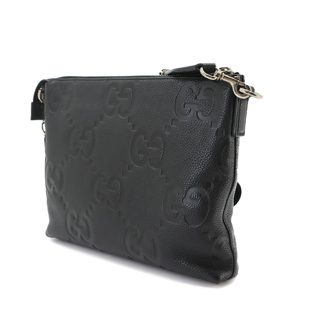 Gucci Jumbo GG Shoulder Bag Leather Black Silver — view 4