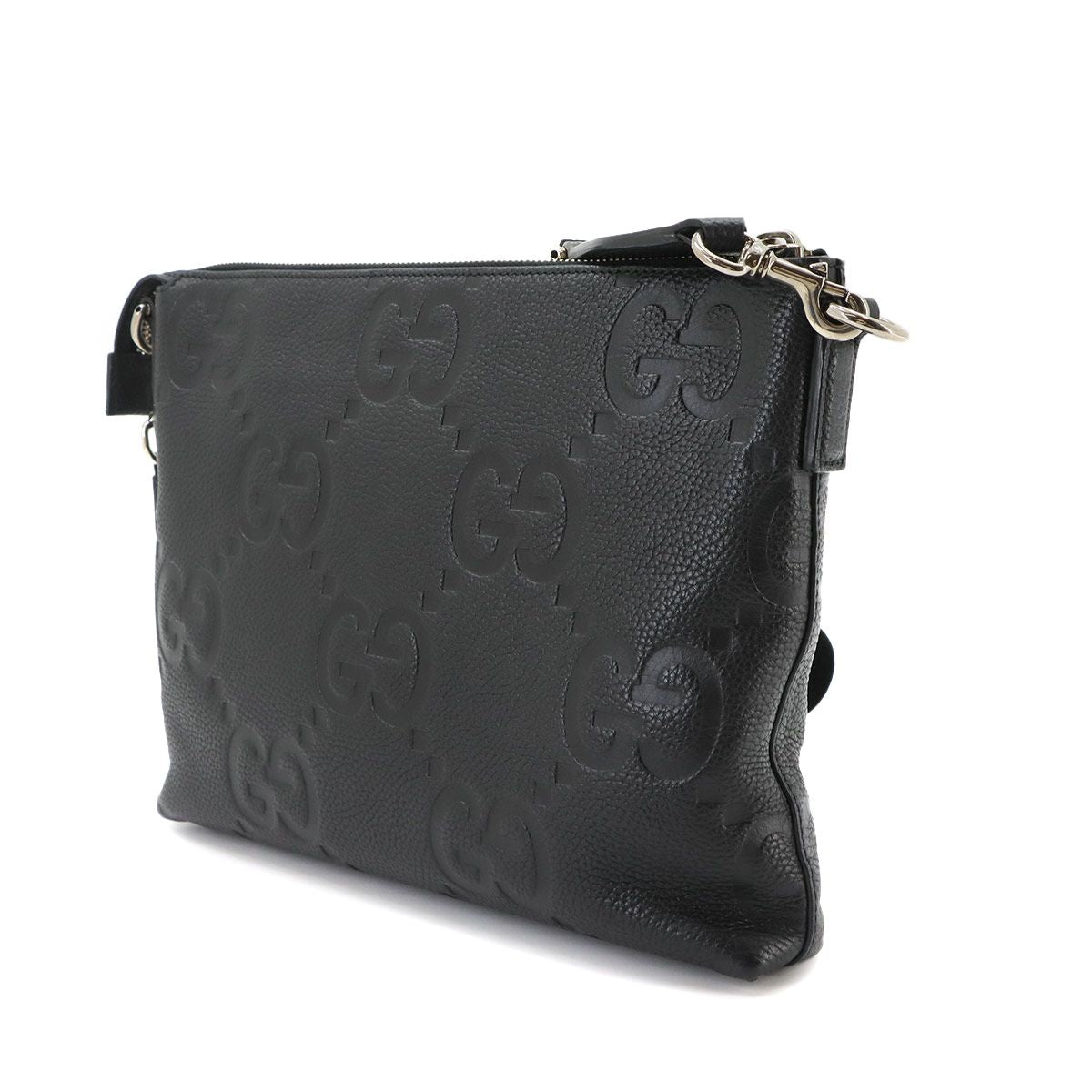 Gucci Jumbo GG Shoulder Bag Leather Black Silver — view 4