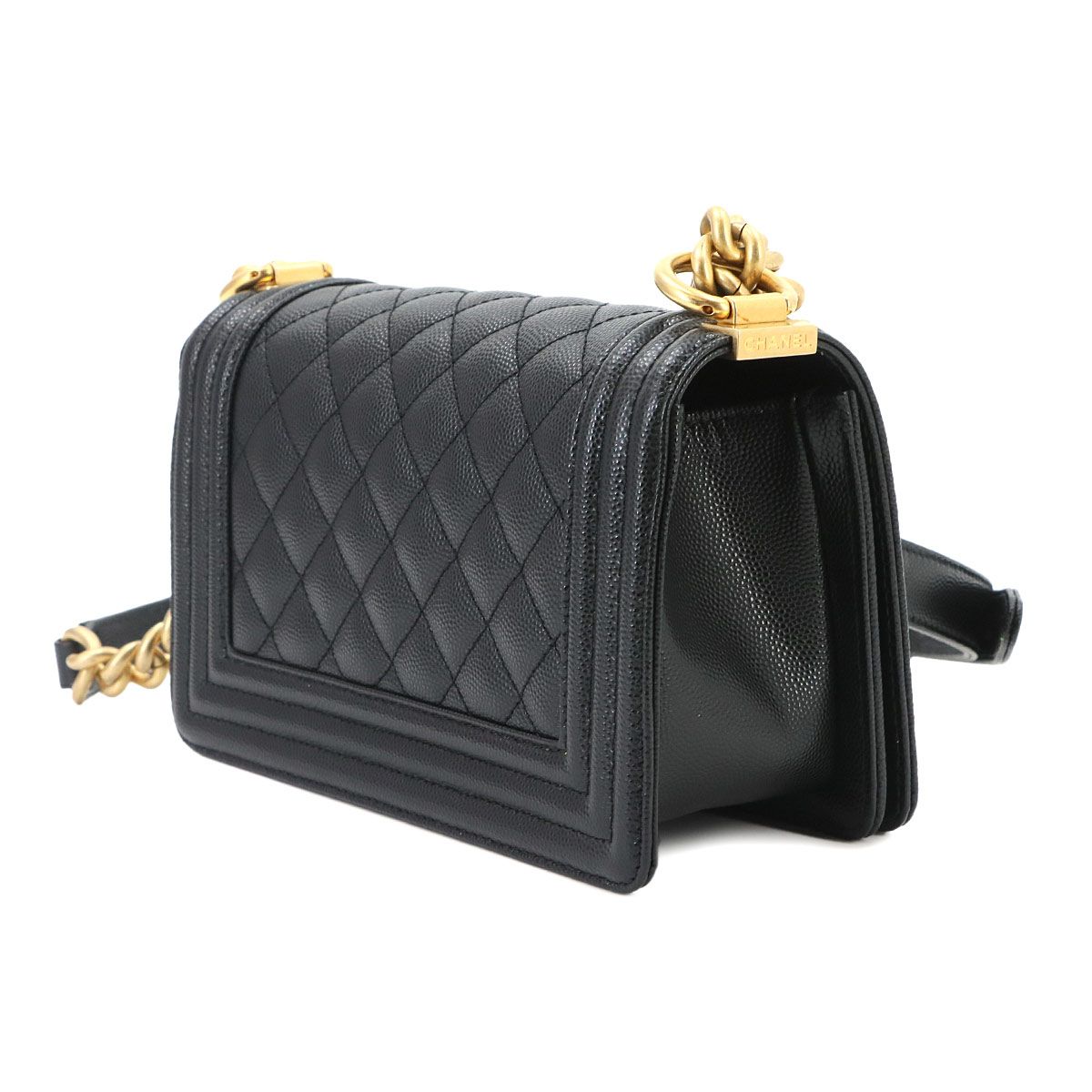 Chanel Boy Small Chain Shoulder Bag Caviar Leather Black — view 3