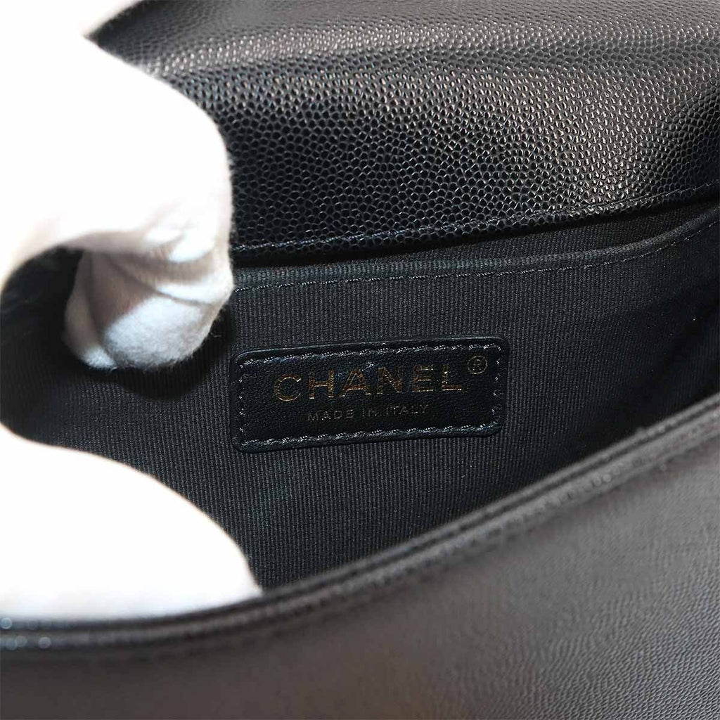 Chanel Boy Small Chain Shoulder Bag Caviar Leather Black Gold — view 7