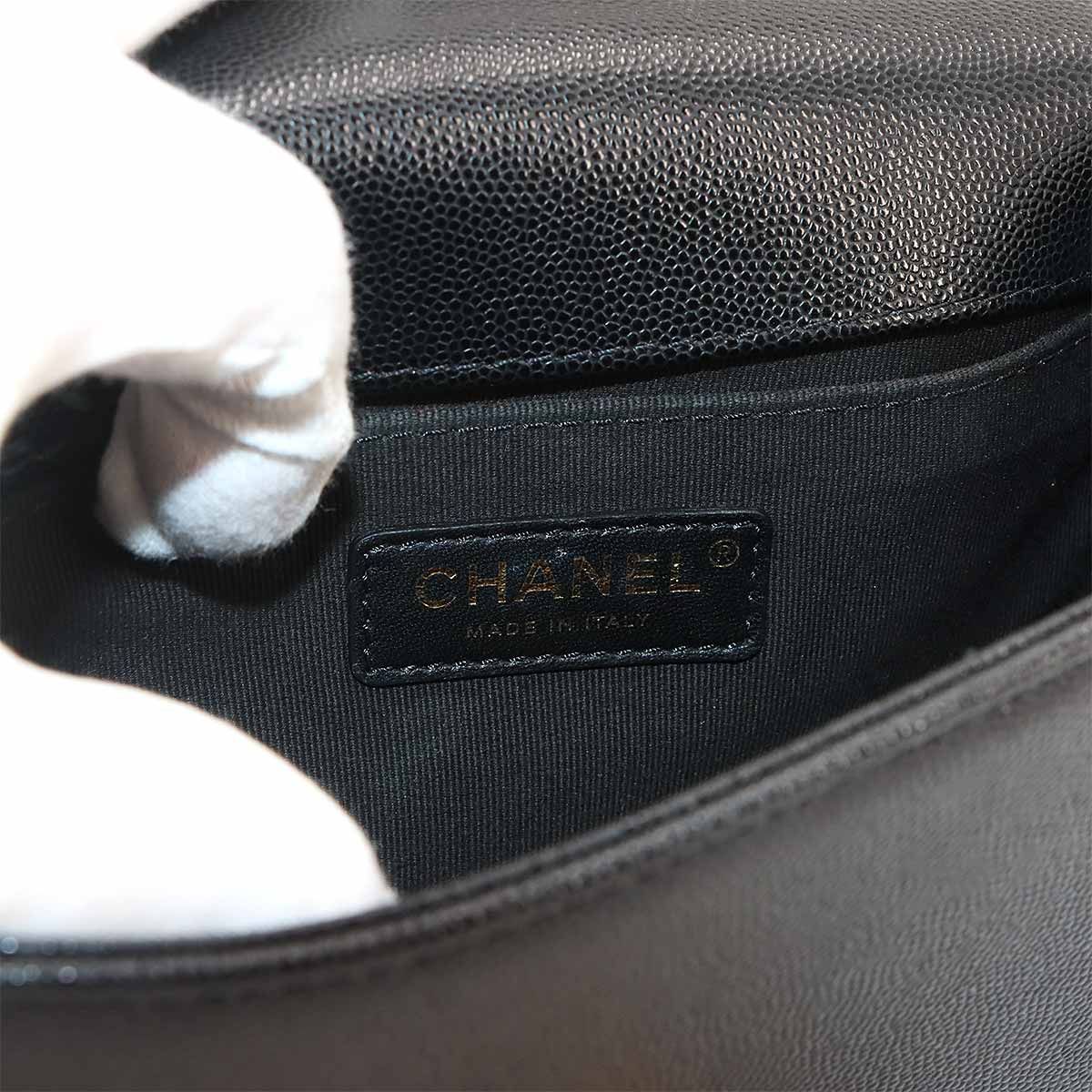 Chanel Boy Small Chain Shoulder Bag Caviar Leather Black Gold — view 7